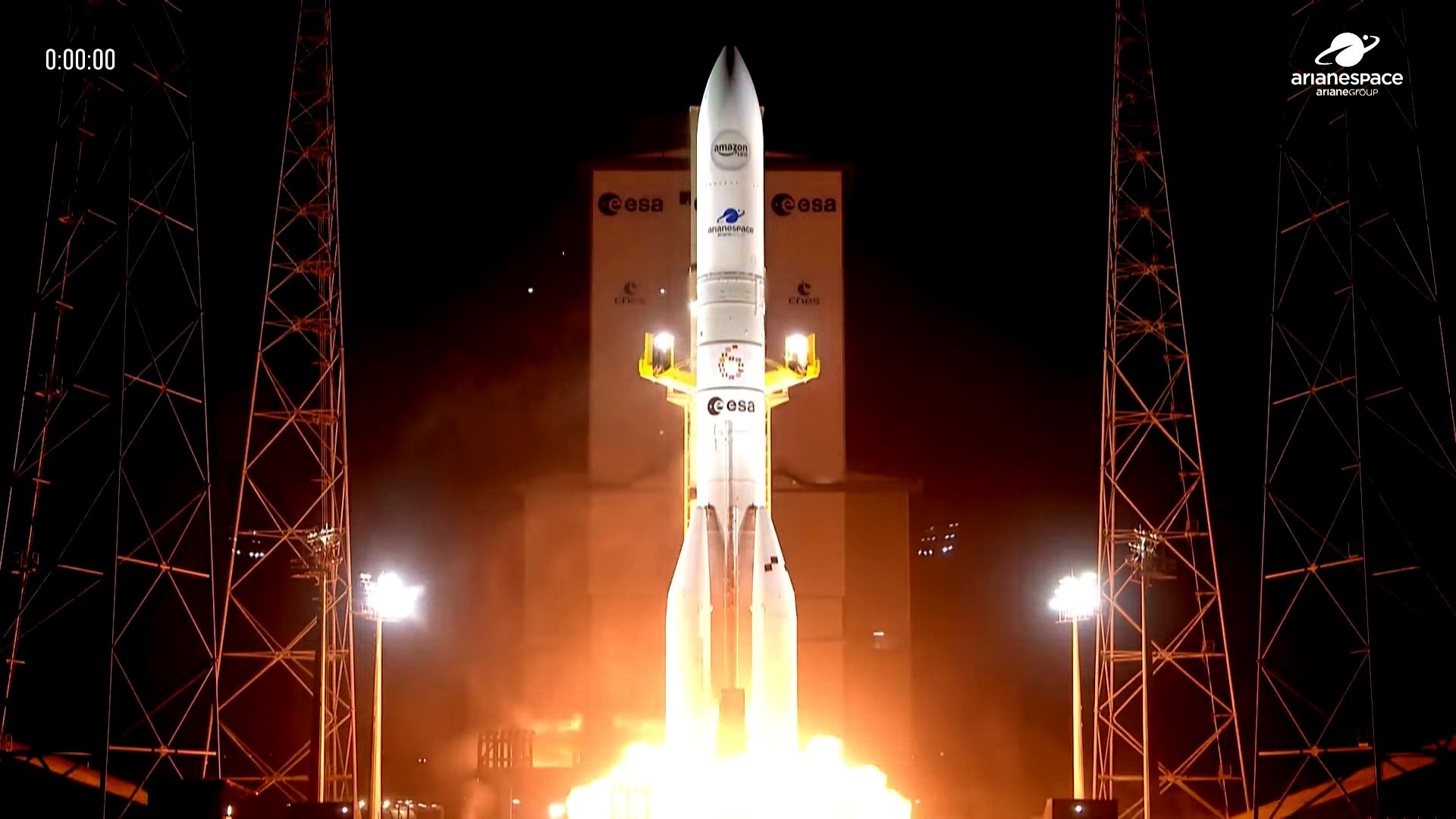 Ariane 6 rocket launching Amazon Kuiper internet satellites to low Earth orbit
