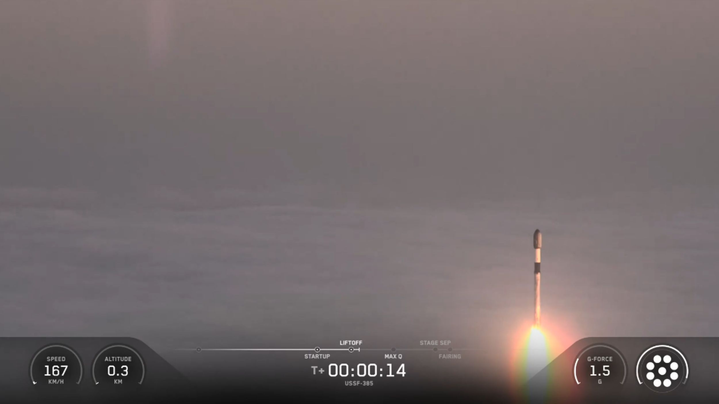 SpaceX Falcon 9 launching the classified USSF-385 mission for the Space Force from California