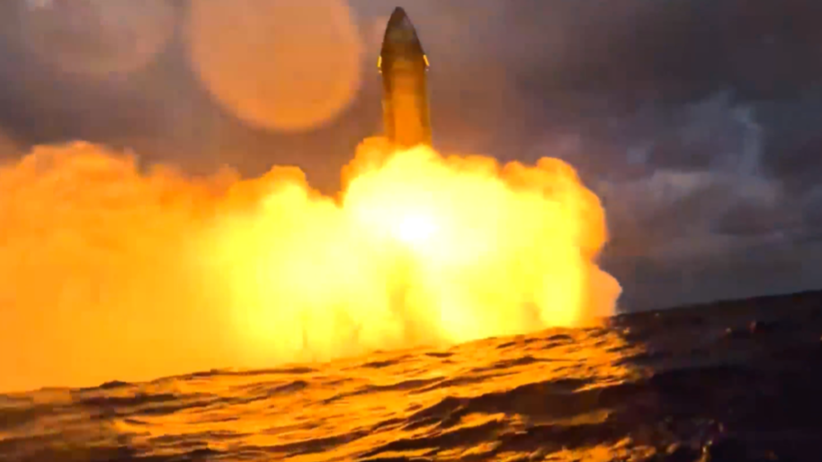 Starship Flight 14 lifting off from Starbase on its first orbital attempt
