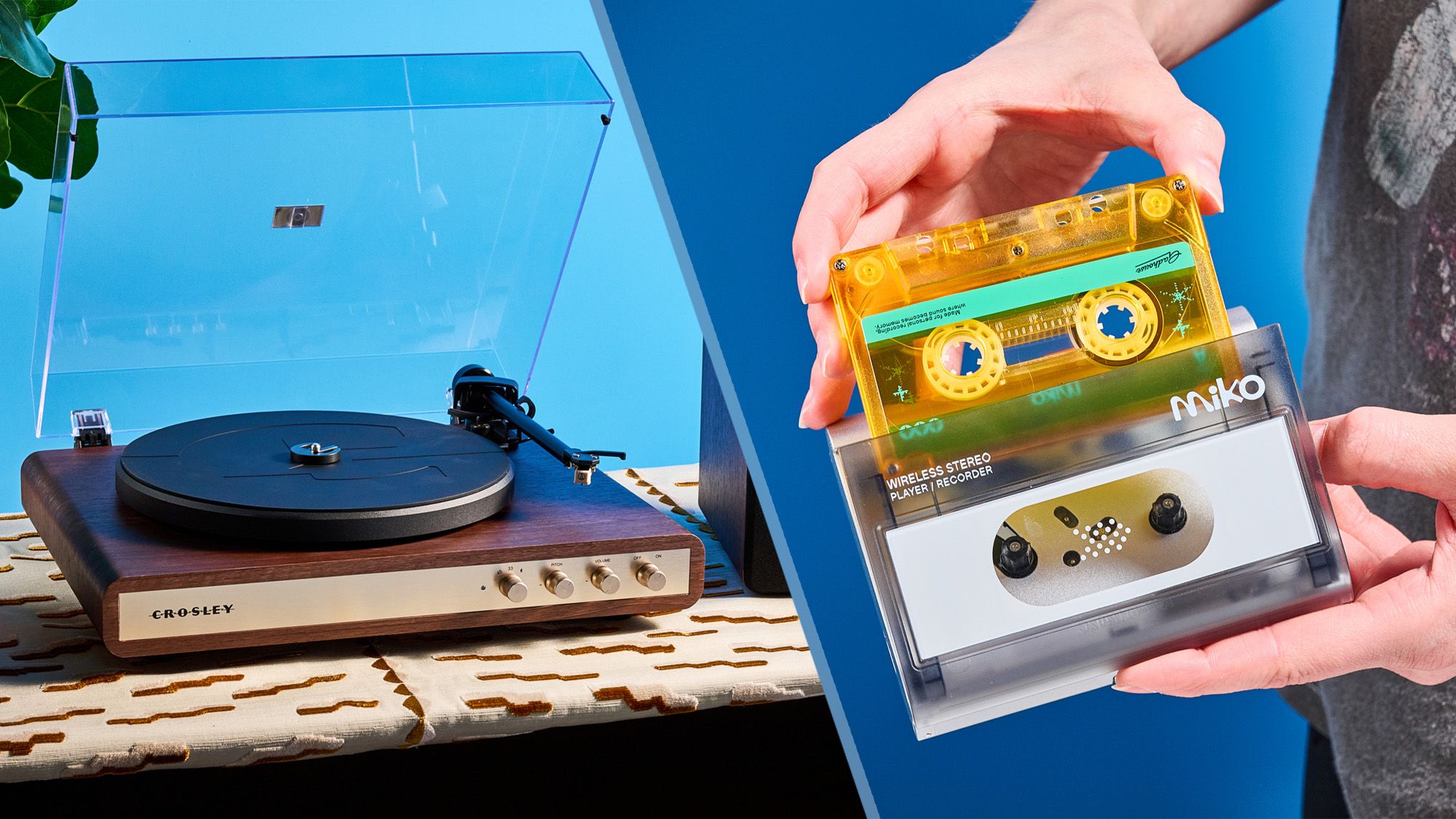 Person listening to vinyl records at a turntable as an escape from digital streaming