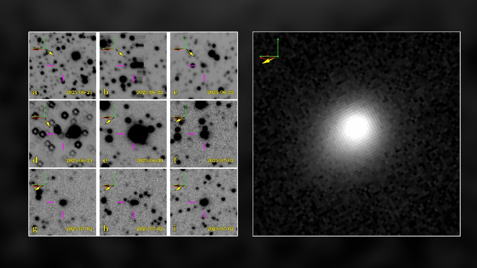 Interstellar comet 3I/ATLAS tracked across the sky in wide-field telescope imagery