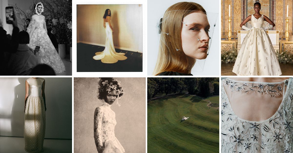Spring 2027 bridal fashion trends including embellished gowns and separates