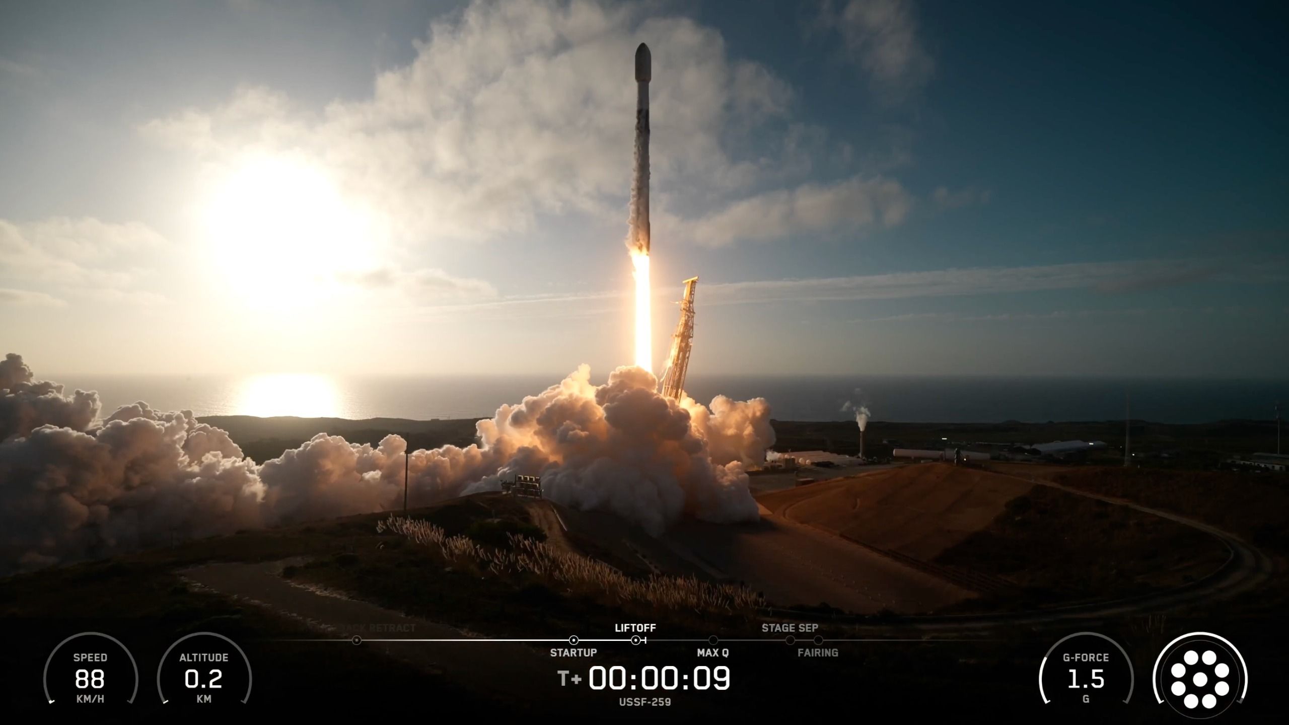 Falcon 9 rocket launching at night