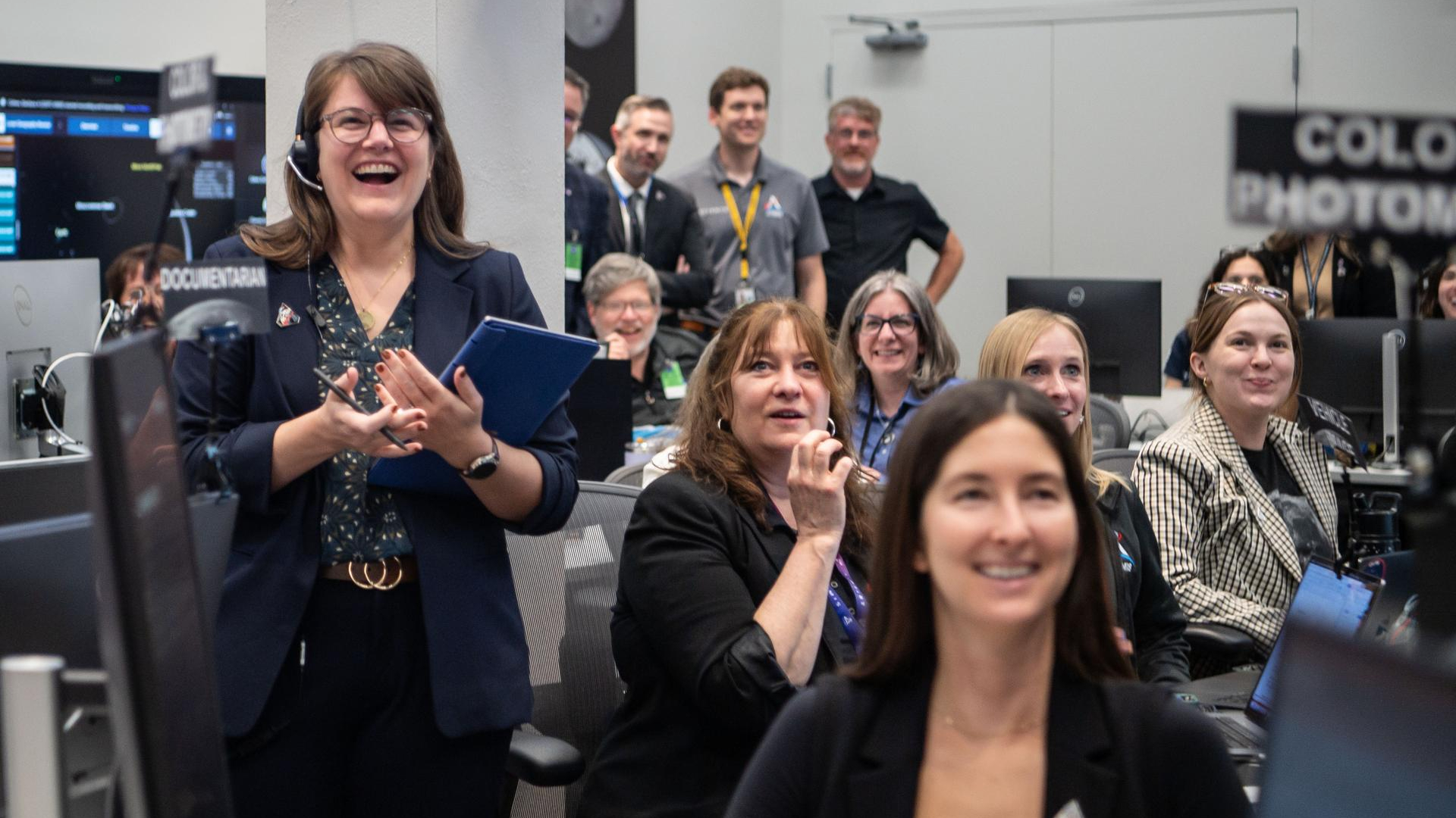 Scientists celebrating Artemis II science results