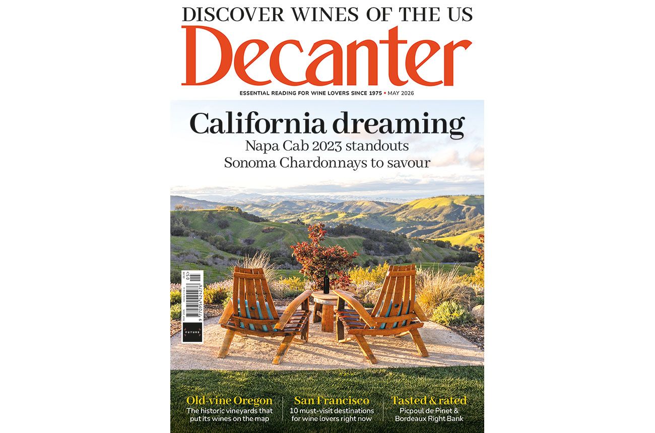 Cover of Decanter magazine May 2026 issue featuring U.S. wine focus
