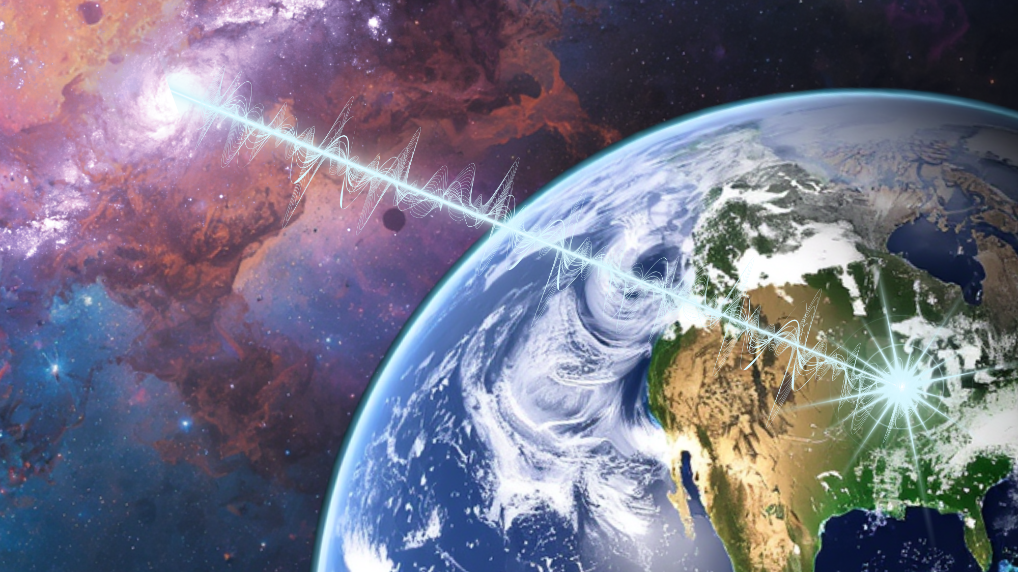 Artist's impression of a Fast Radio Burst originating from a distant galaxy