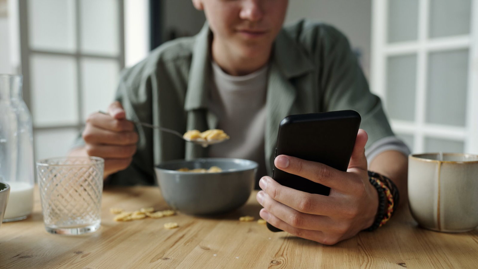 Teen watching TikTok food videos