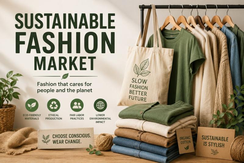 Sustainable fashion market growth forecast showing apparel segment leading at 42% share through 2035