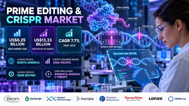 Chart showing the projected growth of the prime editing and CRISPR market