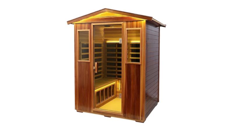 A modern home recovery setup with an infrared sauna and cold plunge tub