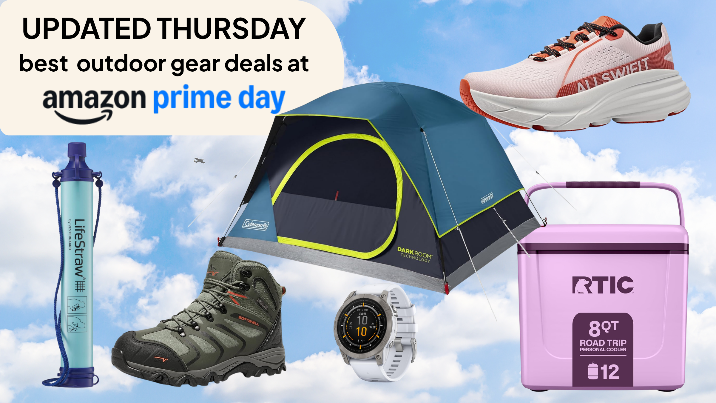 Amazon Prime Day outdoor gear sale interface showing camping and hiking equipment discounts