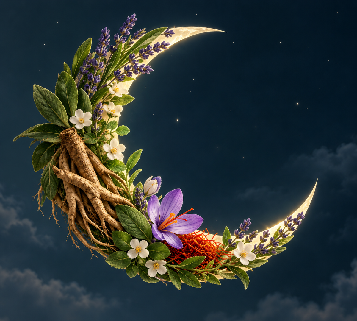 Illustration of botanical ingredients used in sleep supplements