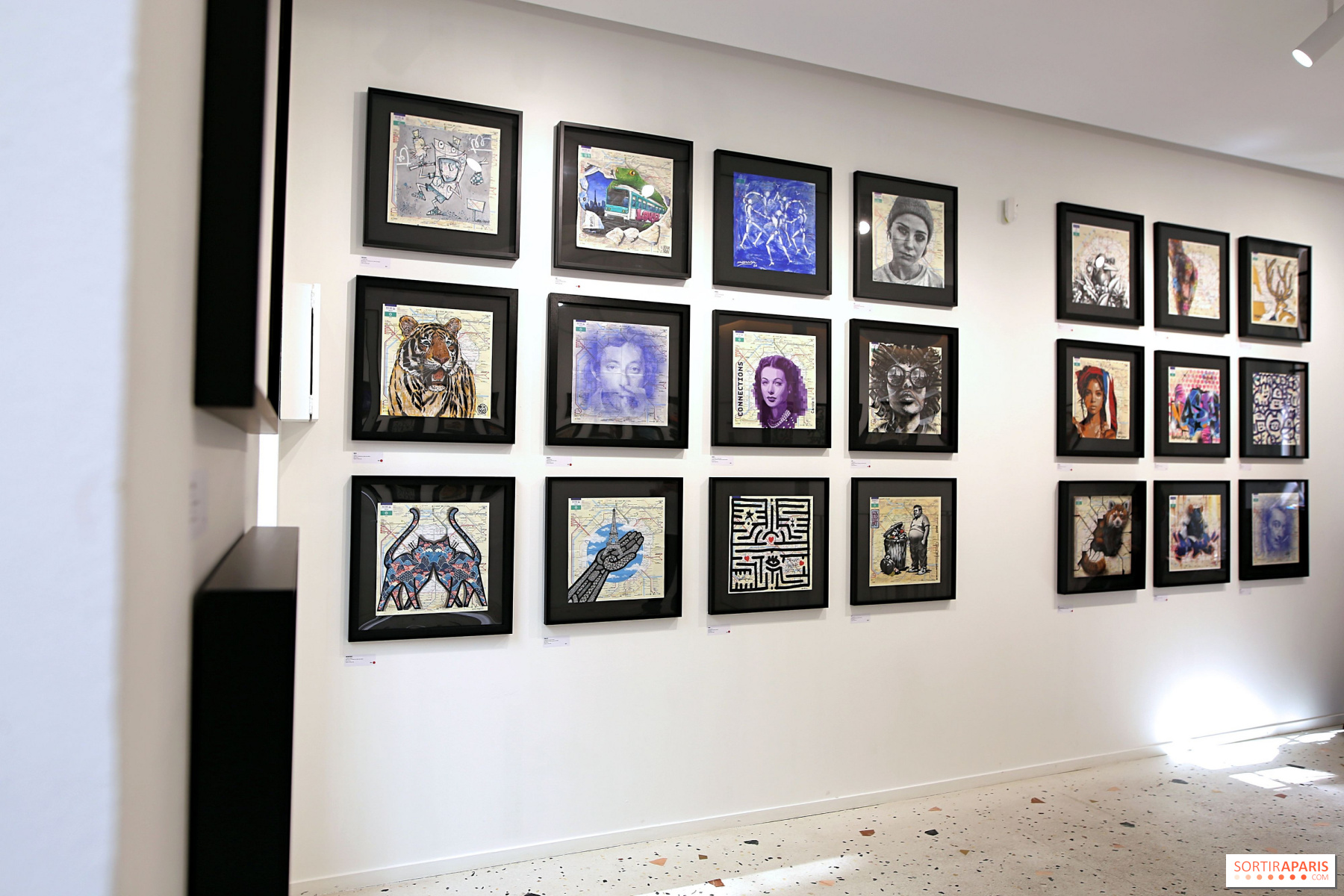 The street art exhibition around the Paris metro map, featuring over 30 artists