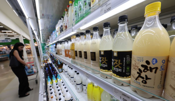 Traditional Korean liquor products displayed in a retail setting