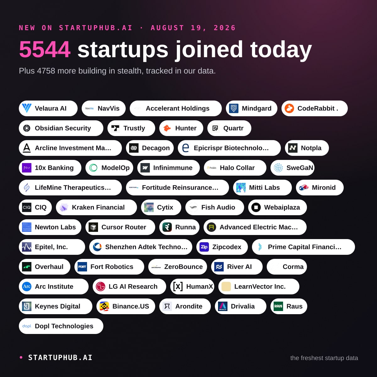 StartupHub.ai 8월 19일 신규 스타트업 데이터 요약