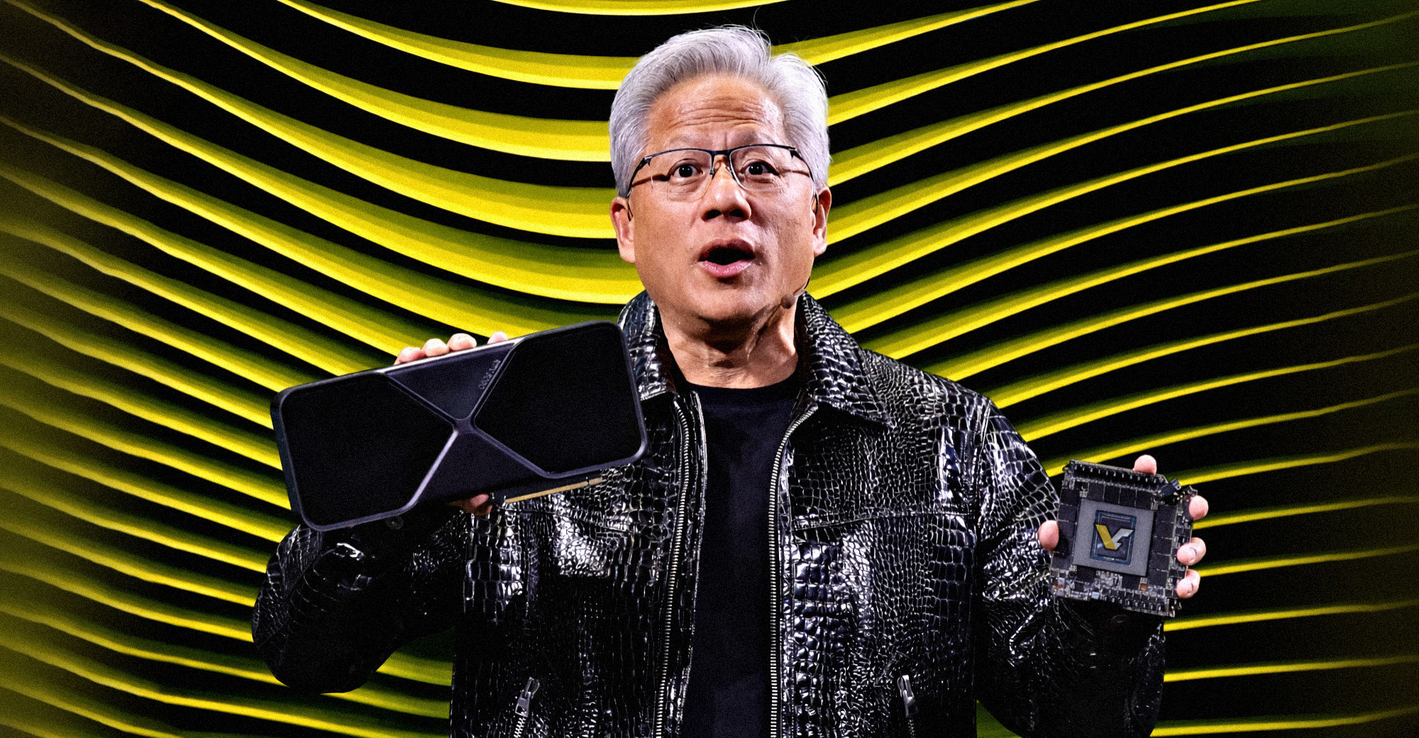 NVIDIA CEO Jensen Huang at a product event, highlighting the company's expanding market focus beyond gaming