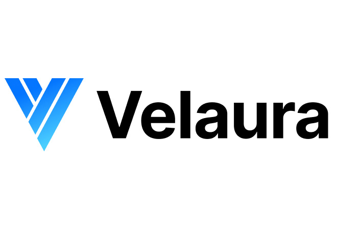 Velaura AI logo and ultra-low-power AI semiconductor image