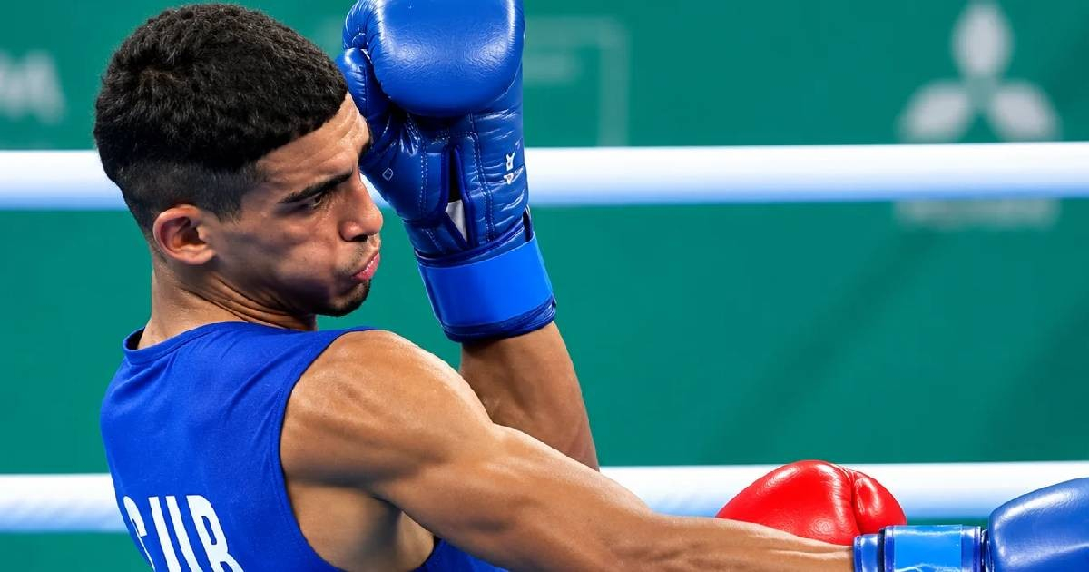 Saidel Horta, Cuban boxer, celebrating his gold medal victory in the 60kg division at the Continental Boxing Championship