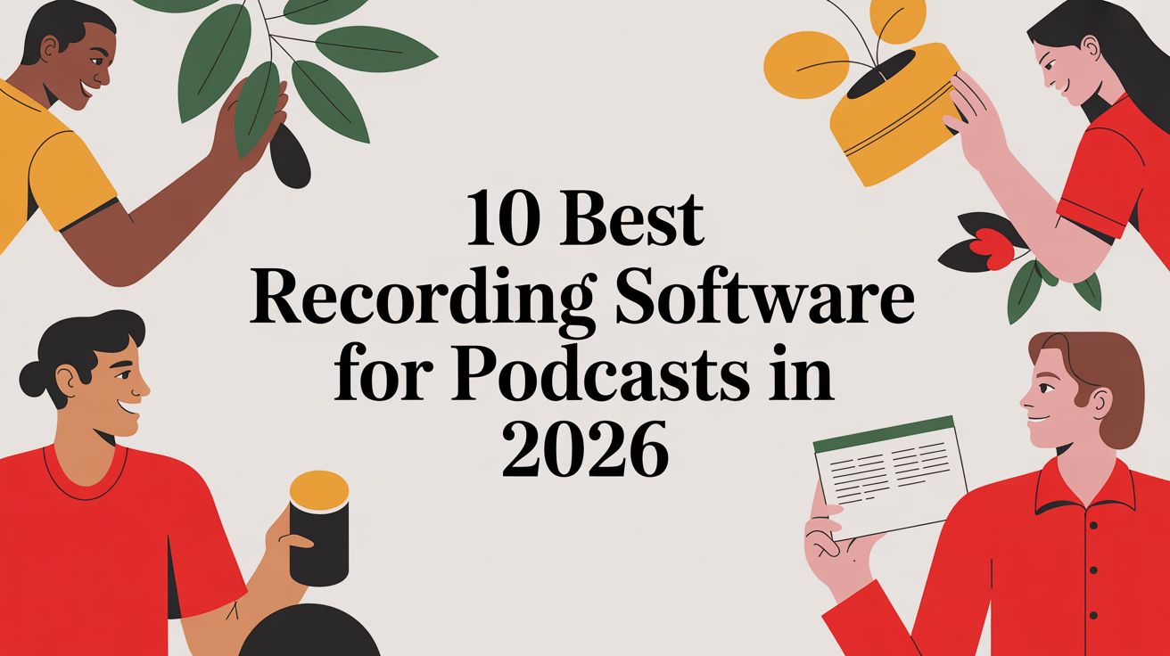 Illustration comparing the top podcast recording software options for 2026