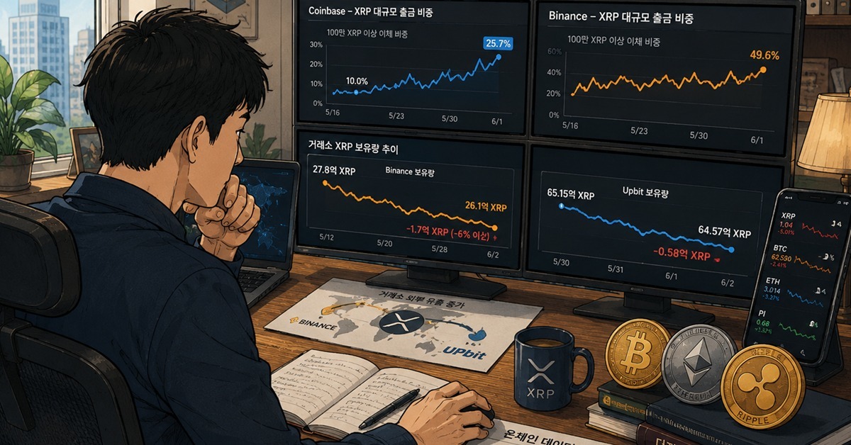 XRP 고래의 거래소 유출 물량 추이