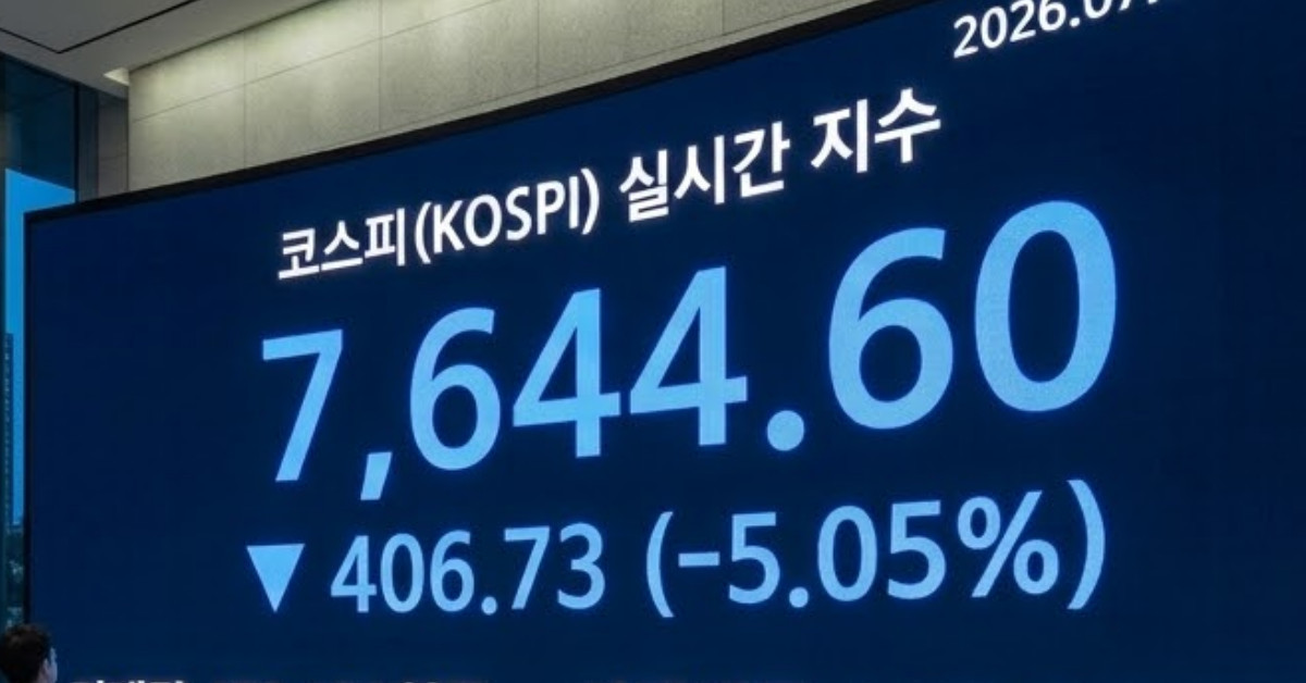 코스피 급락 중인 유가증권시장 화면
