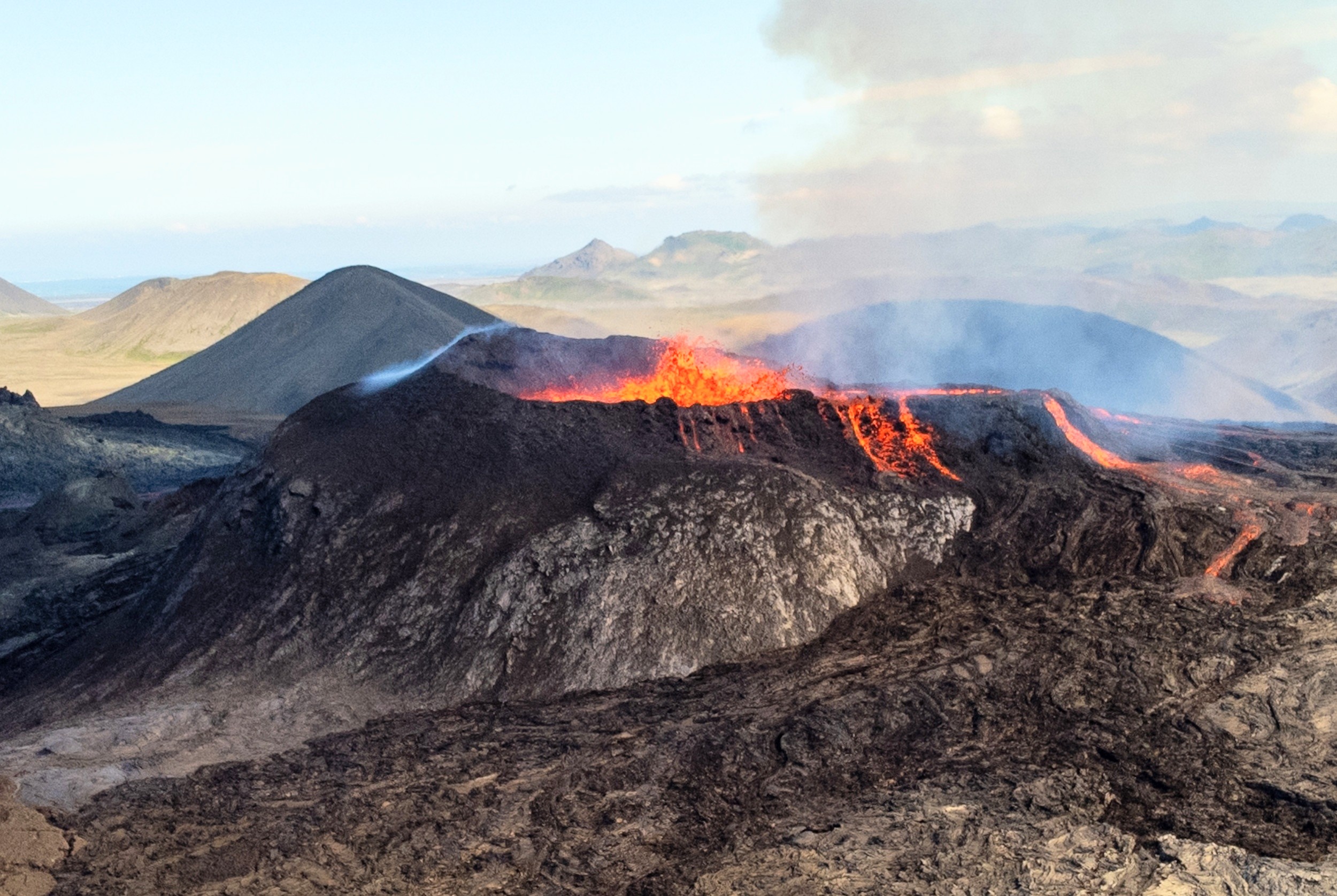 Concept illustration of volcano early warning signals being detected