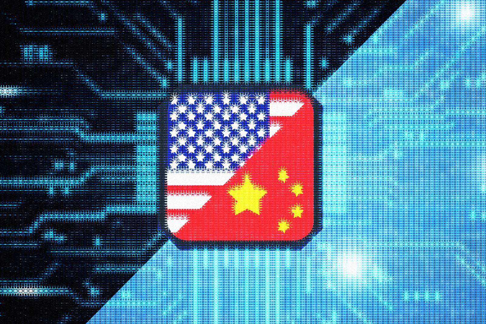A conceptual image representing the US-China AI trust divide
