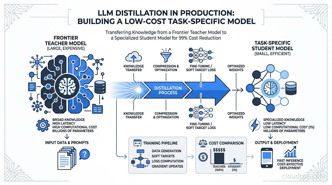 Hero image from the LLM distillation production guide on teacher-student model pipelines
