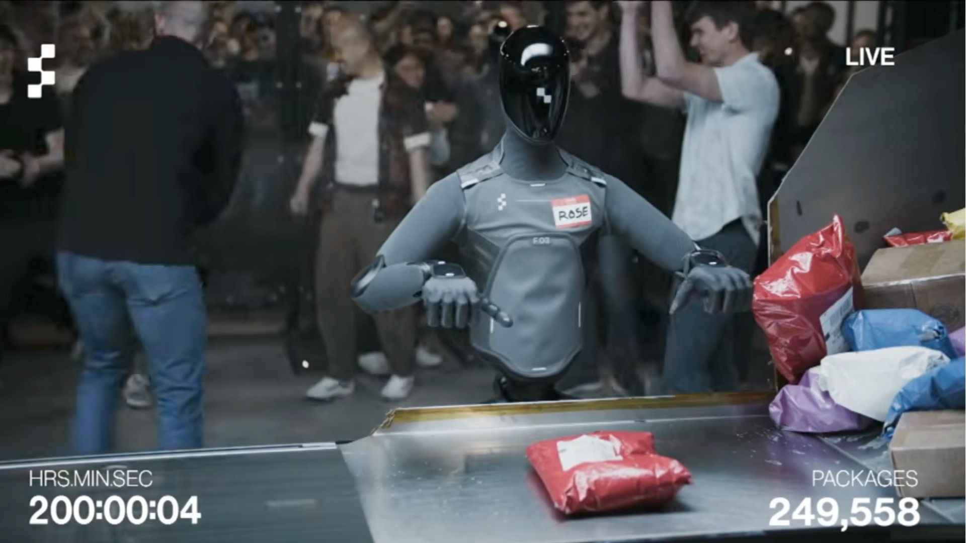 Figure AI's humanoid robot handling packages in warehouse sorting operation