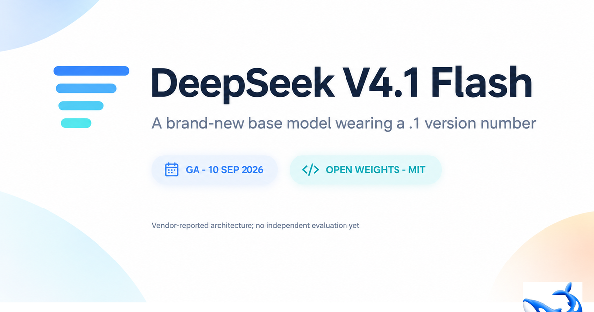 DeepSeek V4.1 Flash announcement graphic showing model architecture and pricing