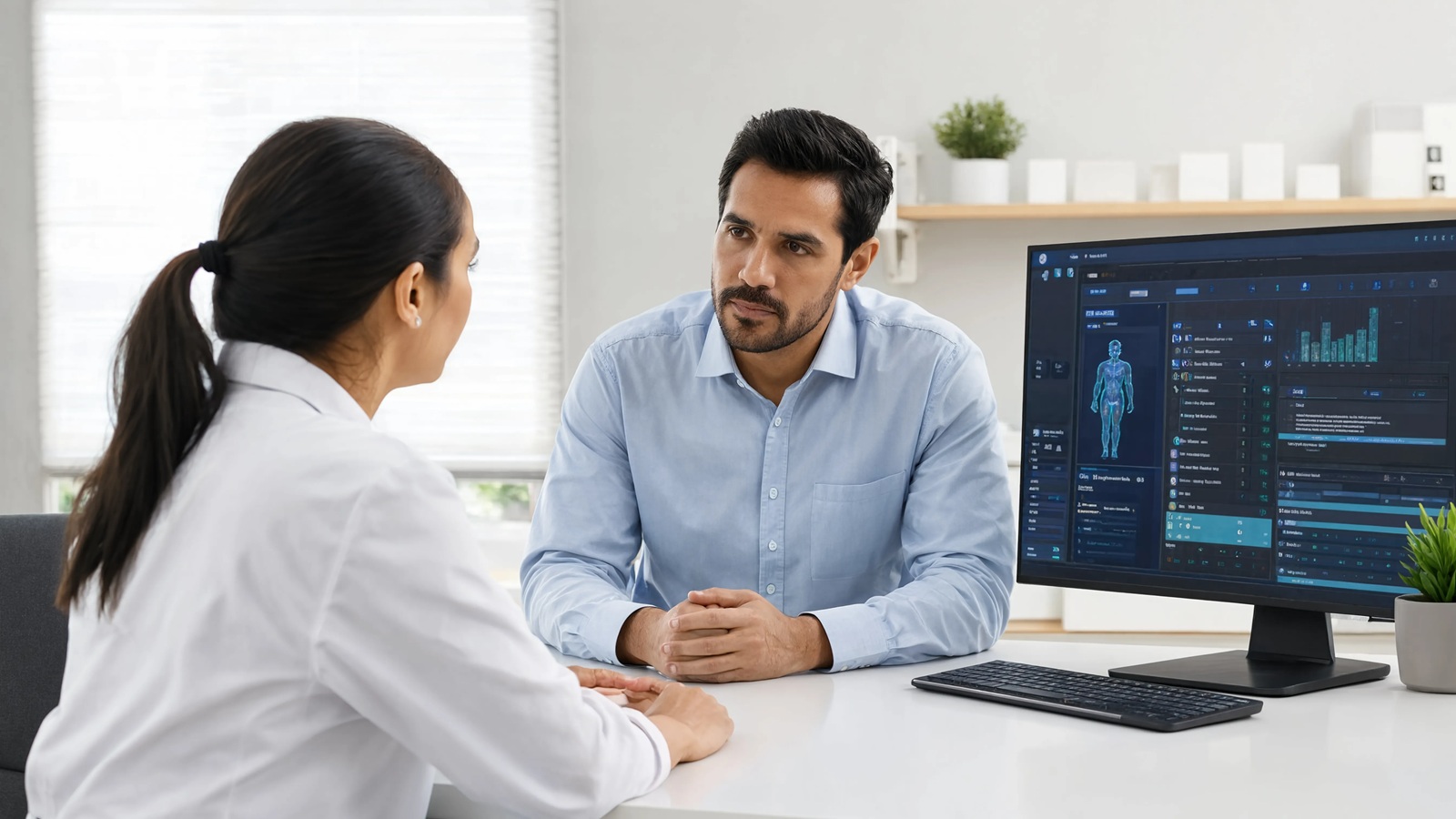 Healthcare professional using digital interface with clinical data