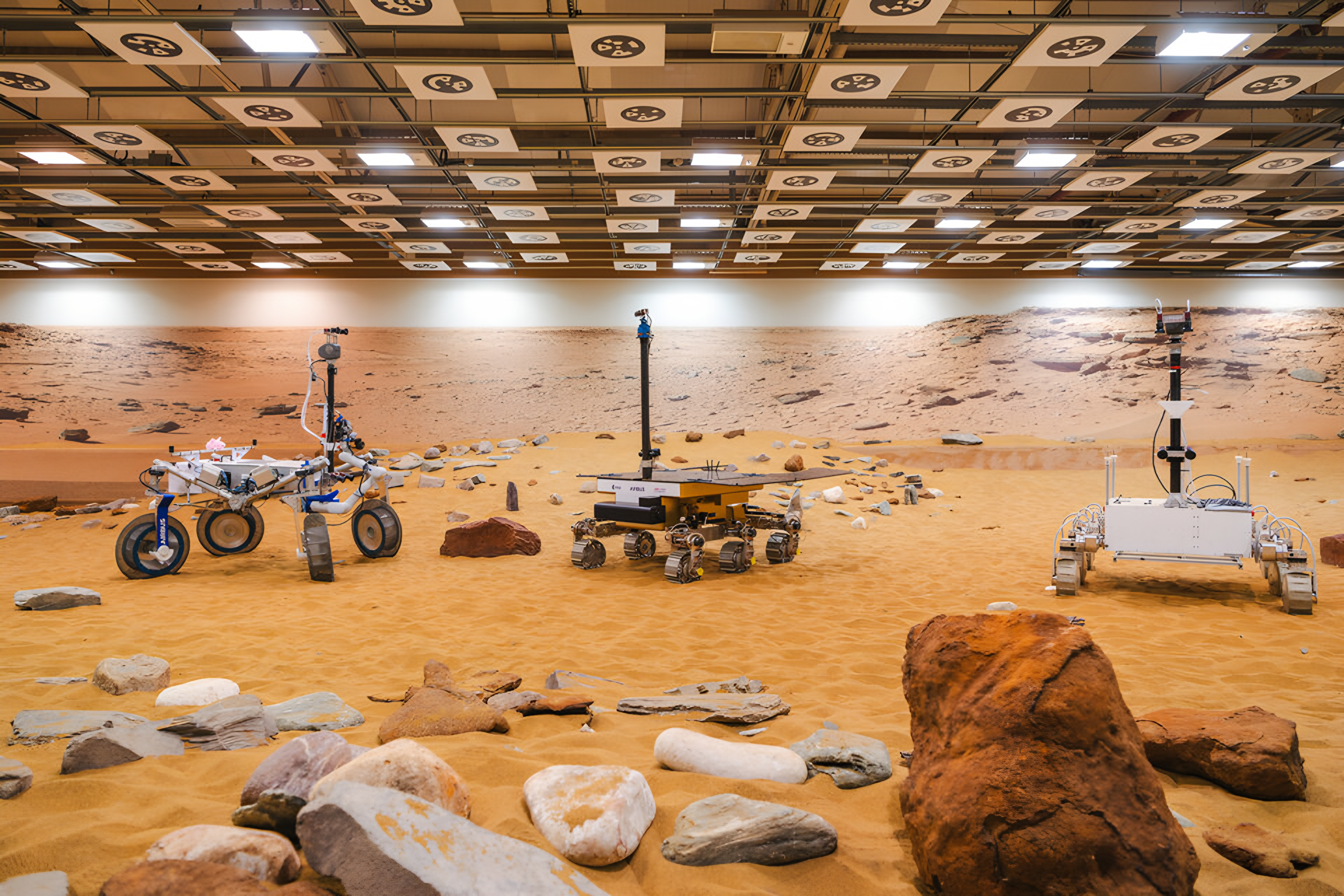 ESA's Rosalind Franklin rover mock-up in Mars Yard test facility