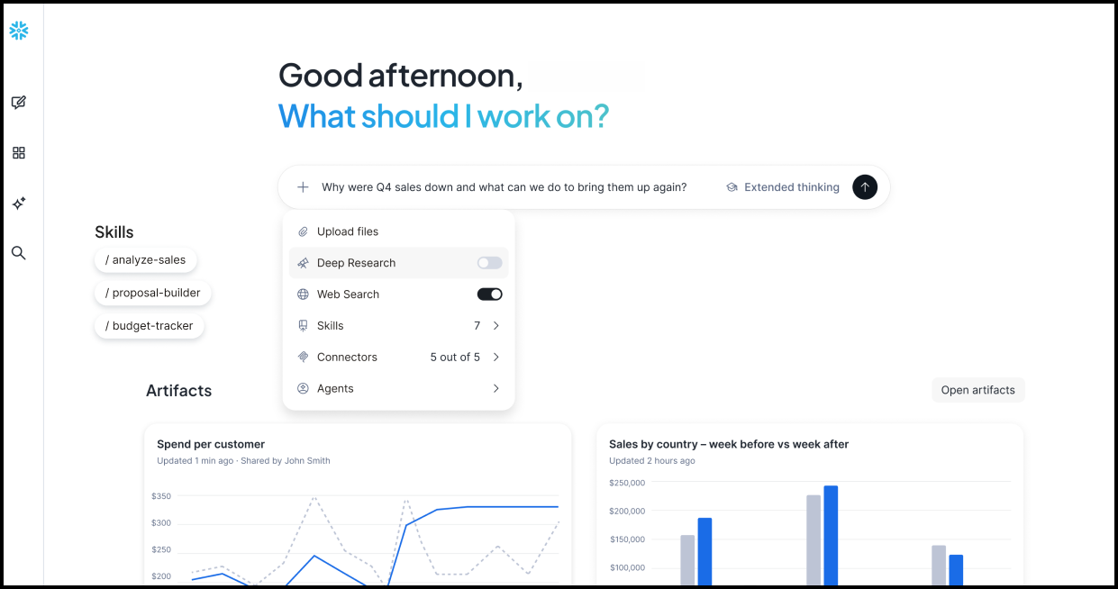 Snowflake Intelligence unified control plane diagram for agentic enterprise AI