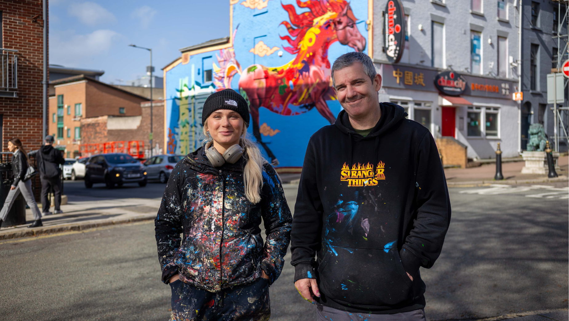 Community mural installation on housing estate in England