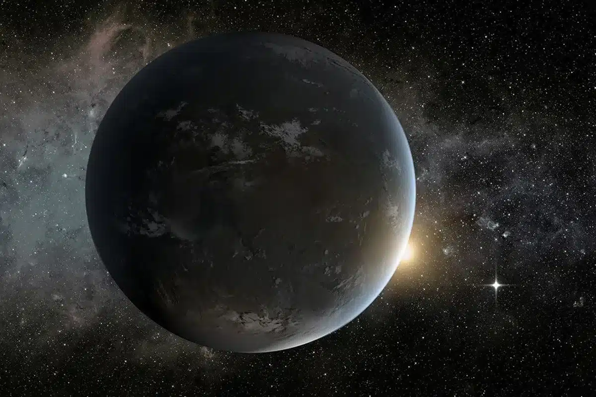 Artist's rendering of L 98-59 d, the newly discovered sulfur-rich exoplanet with a molten surface
