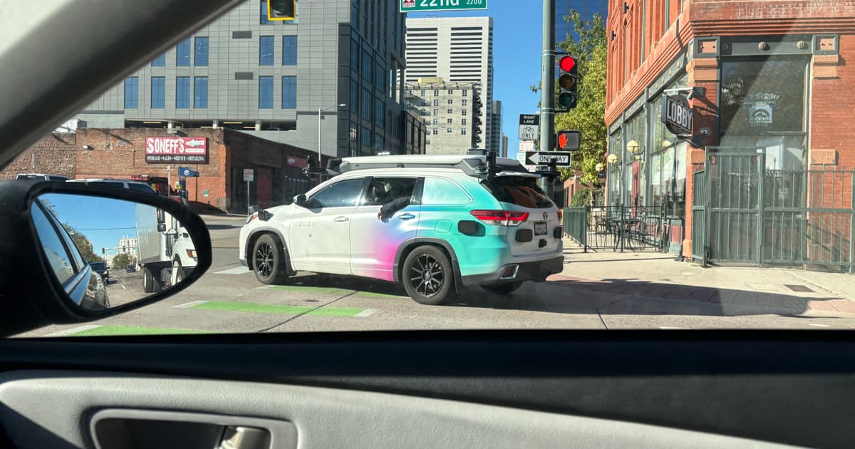 Zoox autonomous shuttle undergoing street testing in Denver