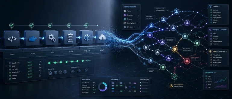 Agentic AI and CI/CD pipelines concept illustration