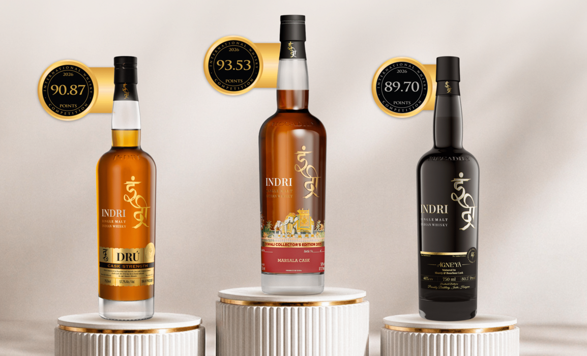 Indri Single Malt Whisky bottles at IWC Awards