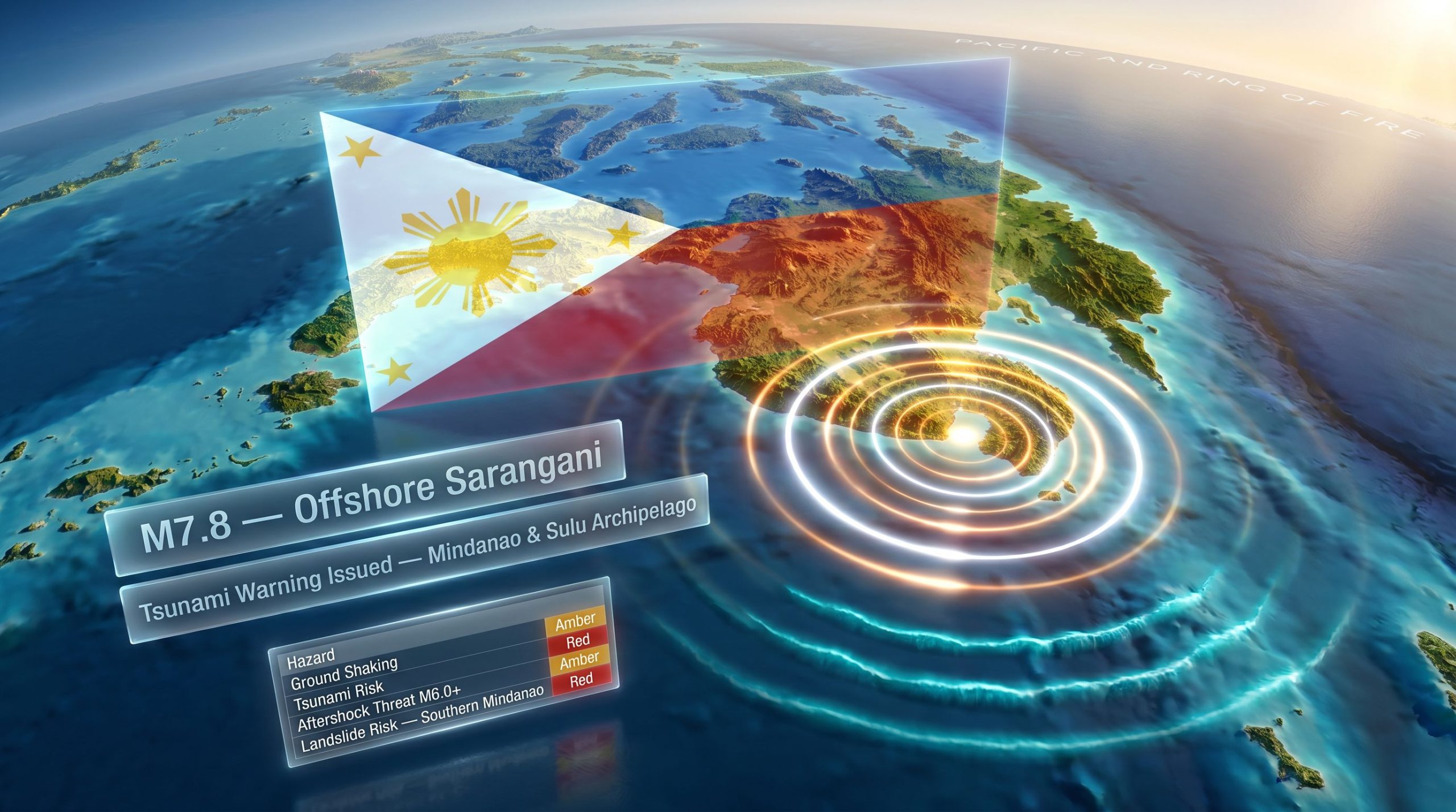 Map showing the Philippines M7.8 earthquake epicenter and affected regions