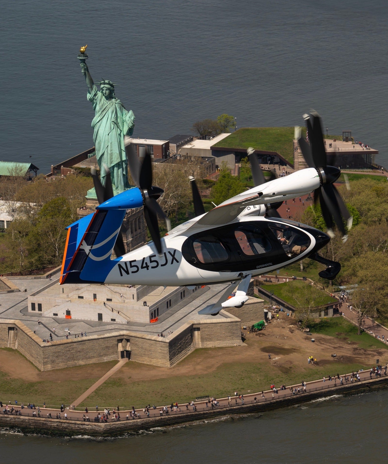 Joby Aviation eVTOL aircraft flying over New York City during the JFK-to-Manhattan demonstration