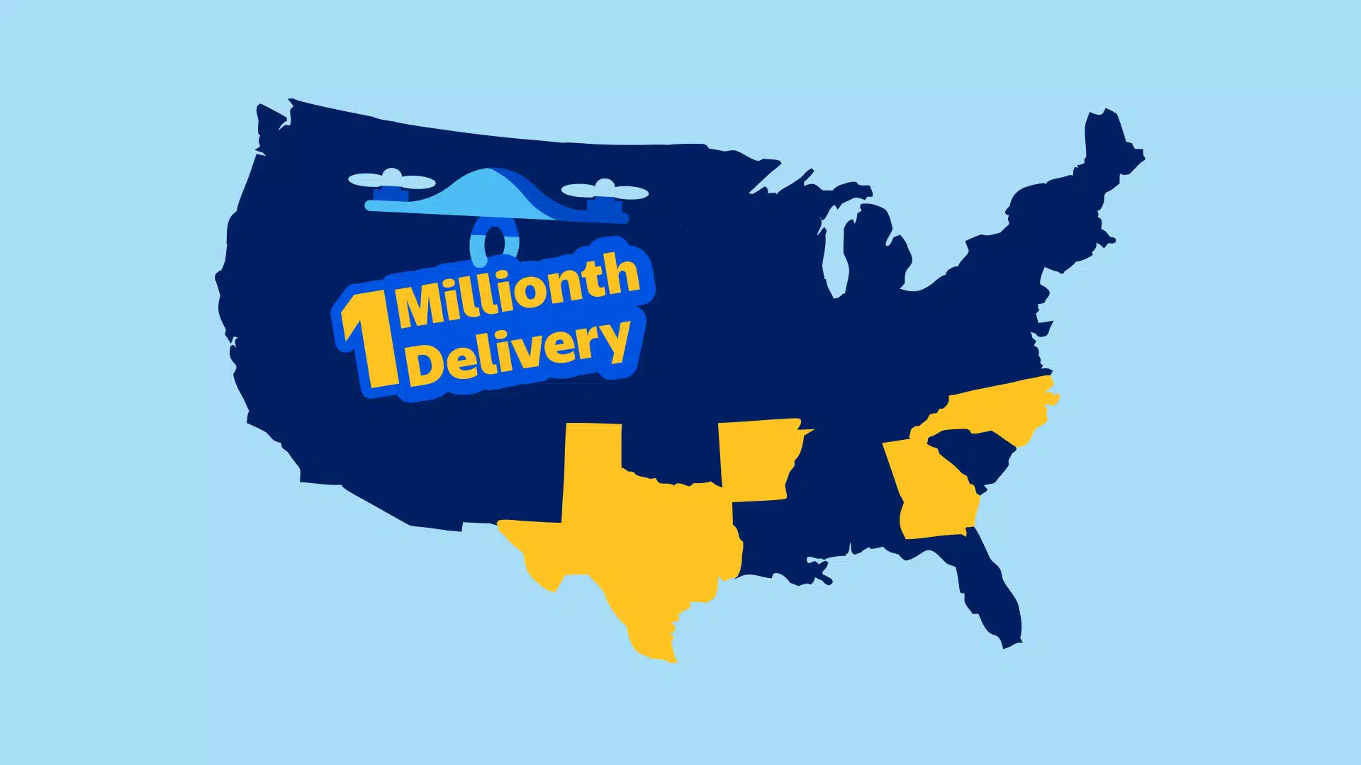 Drone delivery route map showing coverage across multiple U.S. states