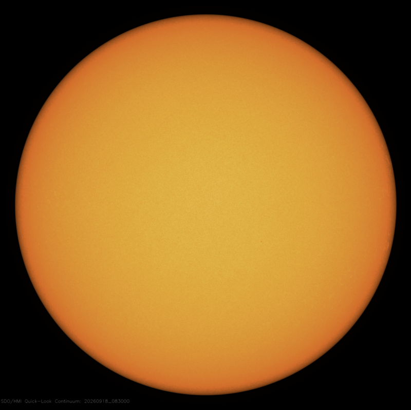 Image of the Sun showing minimal sunspot activity on September 16, 2026
