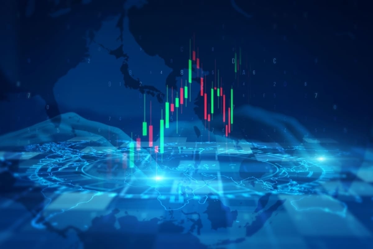 Stock market trading floor activity as European indices face Middle East-related volatility