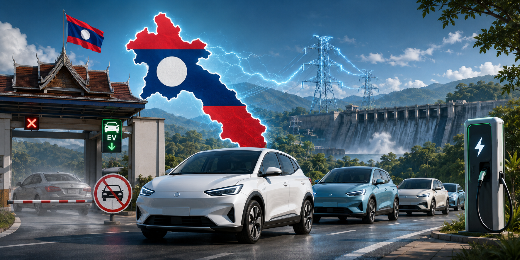Laos electric vehicle transition infrastructure illustration