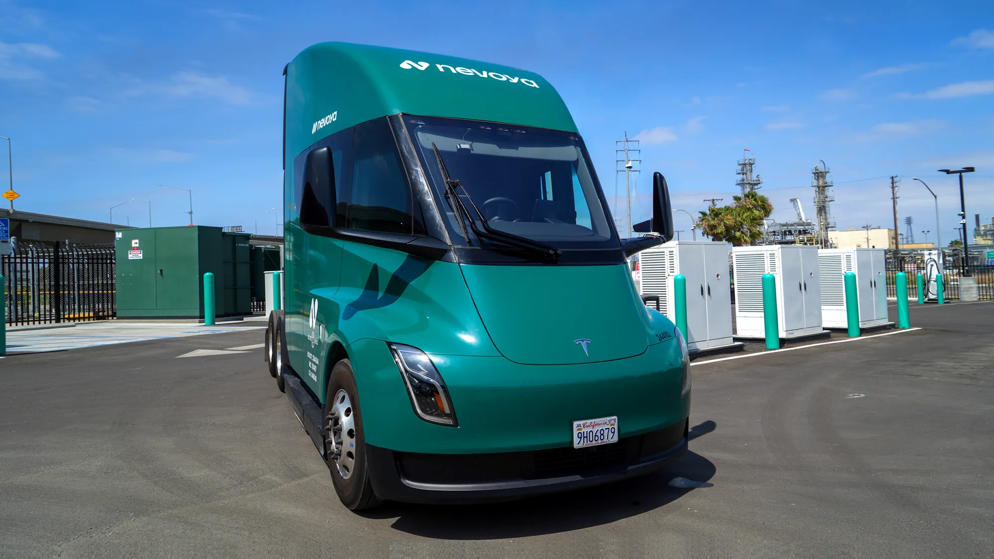 Electric semi trucks on a highway