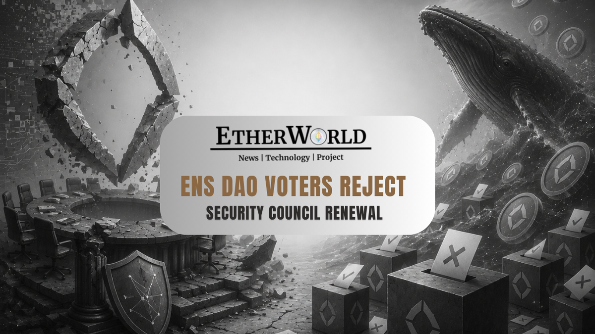 Screenshot showing ENS DAO Security Council renewal blocked by founder's concentrated voting power