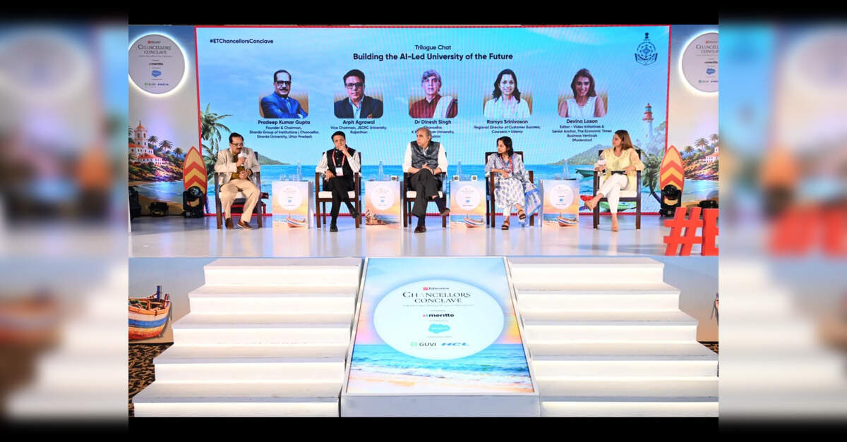 Image showing a panel of education leaders discussing AI in higher education