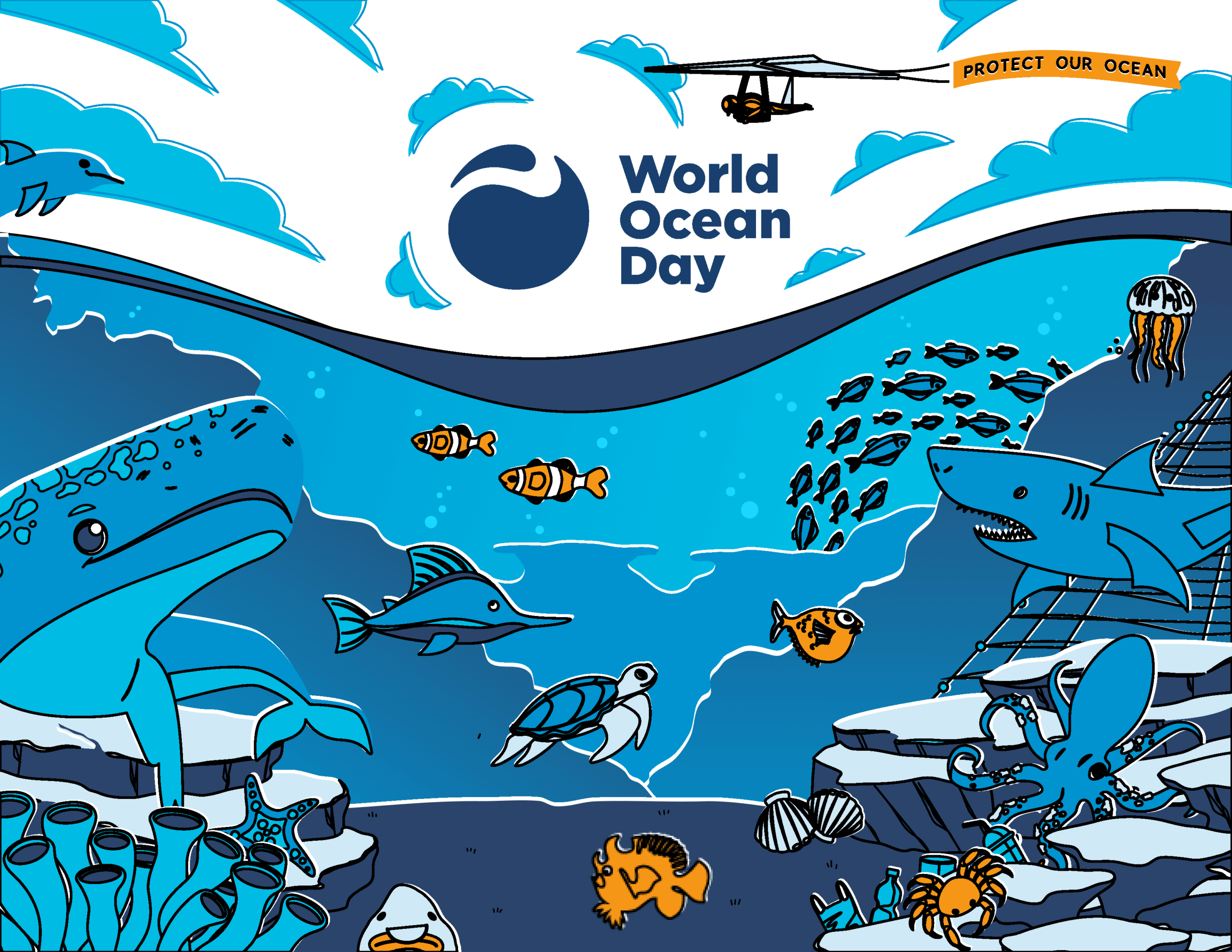 World Oceans Day 2026 promotional graphic highlighting ocean conservation themes