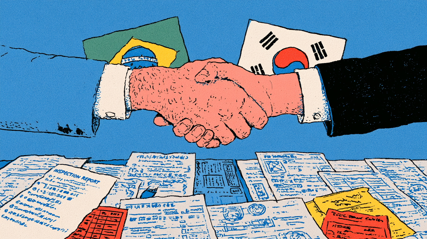 Map of Brazil and South Korea trade routes