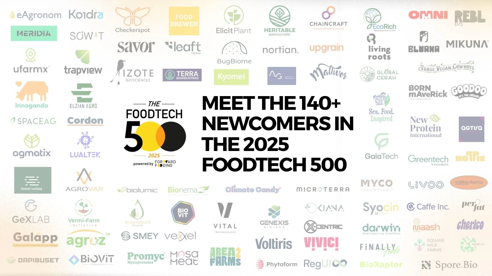 FoodTech 500 2025 newcomers visual — showing the breadth of new entrants across food innovation sectors